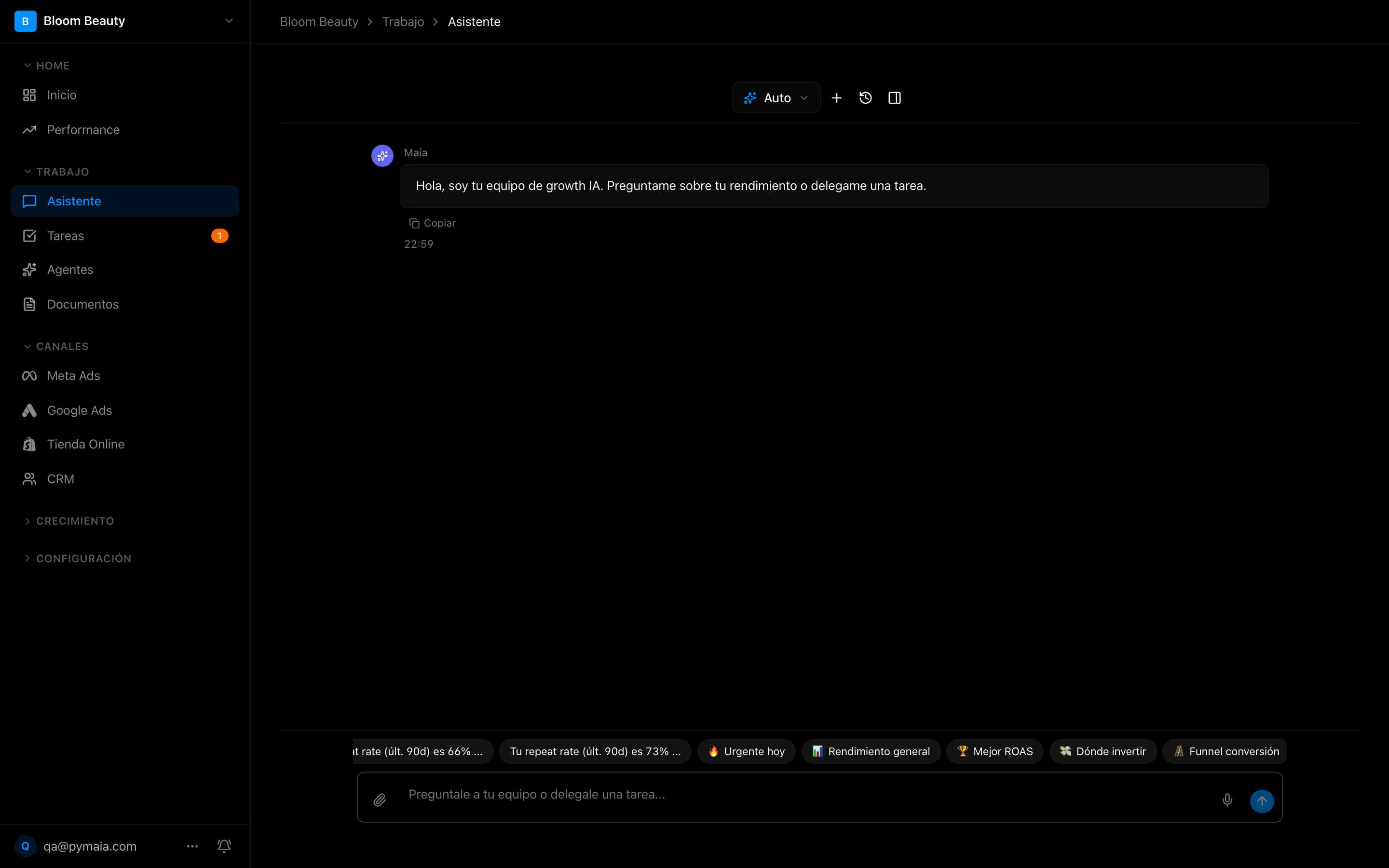 Asistente de IA de Pymaia que responde con los datos de tu cuenta