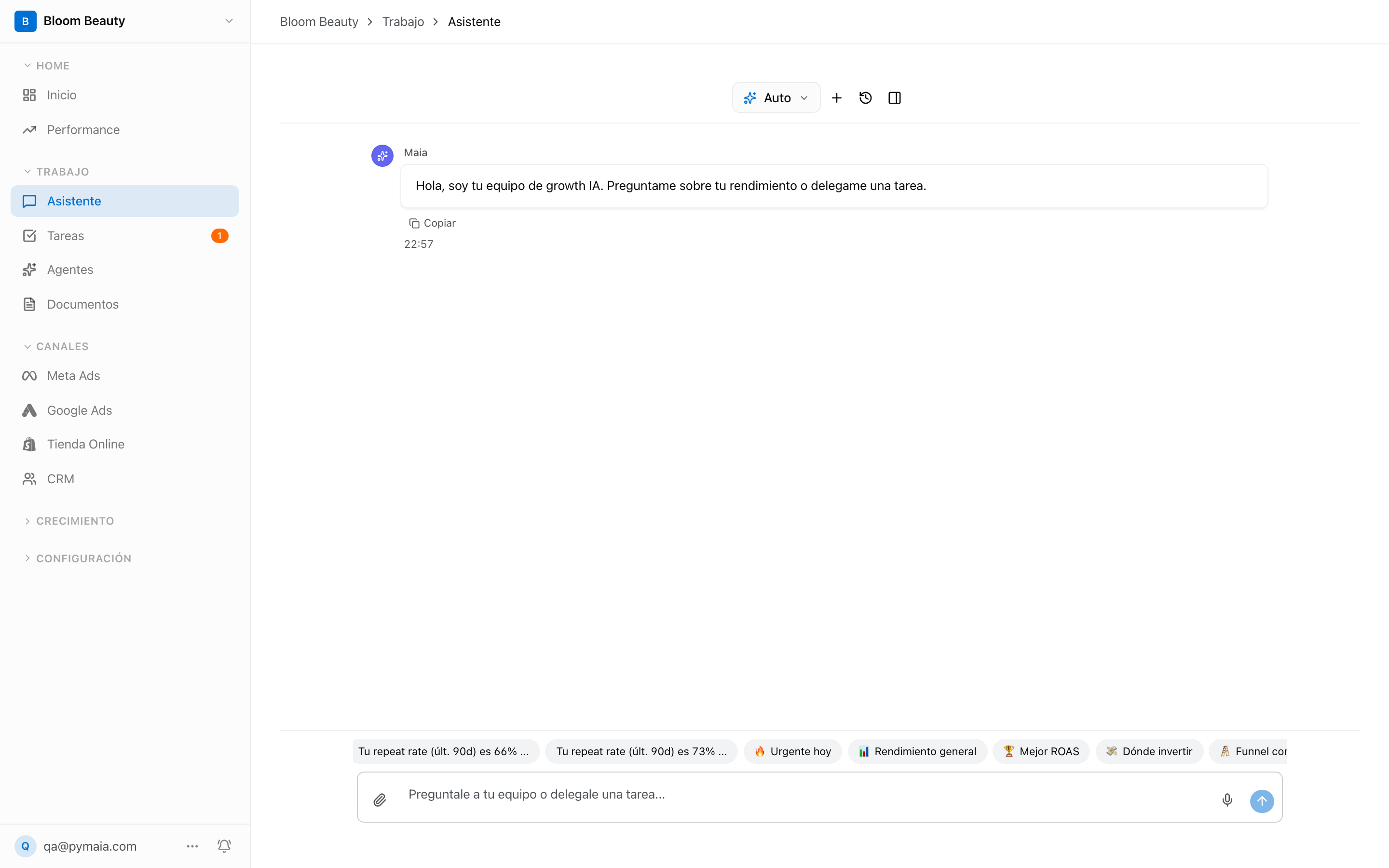 Asistente de IA de Pymaia que responde con los datos de tu cuenta